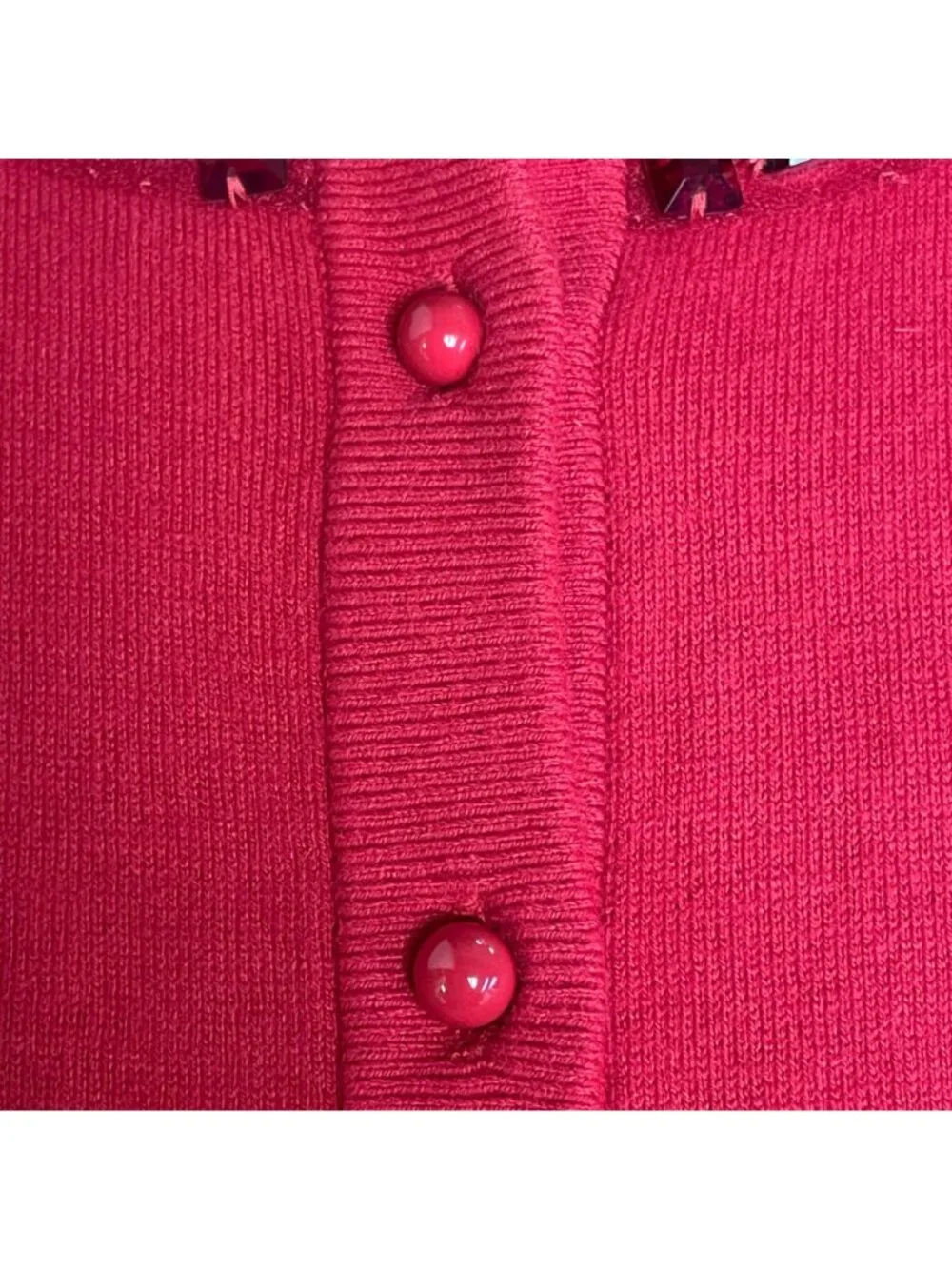 Kate Spade Gem Collar Cardigan Sz SM Wool Blend Valentine Holiday Festive Jewel